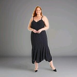 Ava & Viv Mermaid Hem Maxi Dress Size 2X Black Micro Floral Slip Sundress